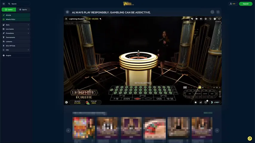 Lightning Roulette — partida en directo