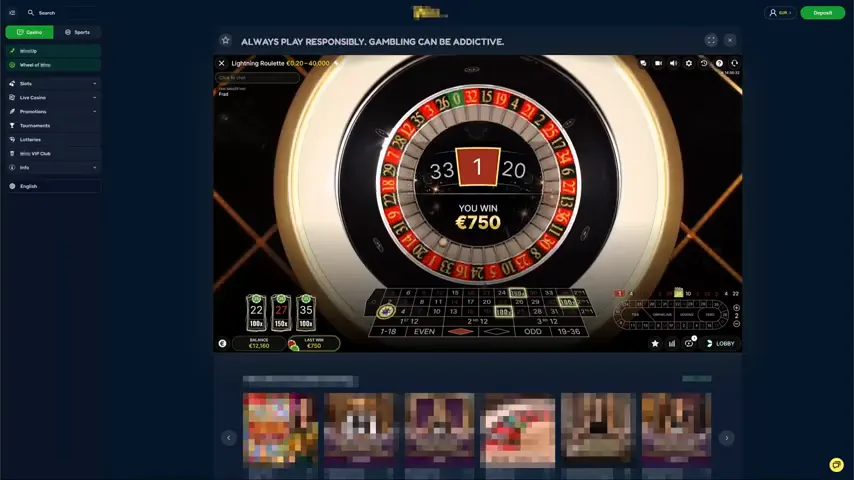 Lightning Roulette — partida en directo